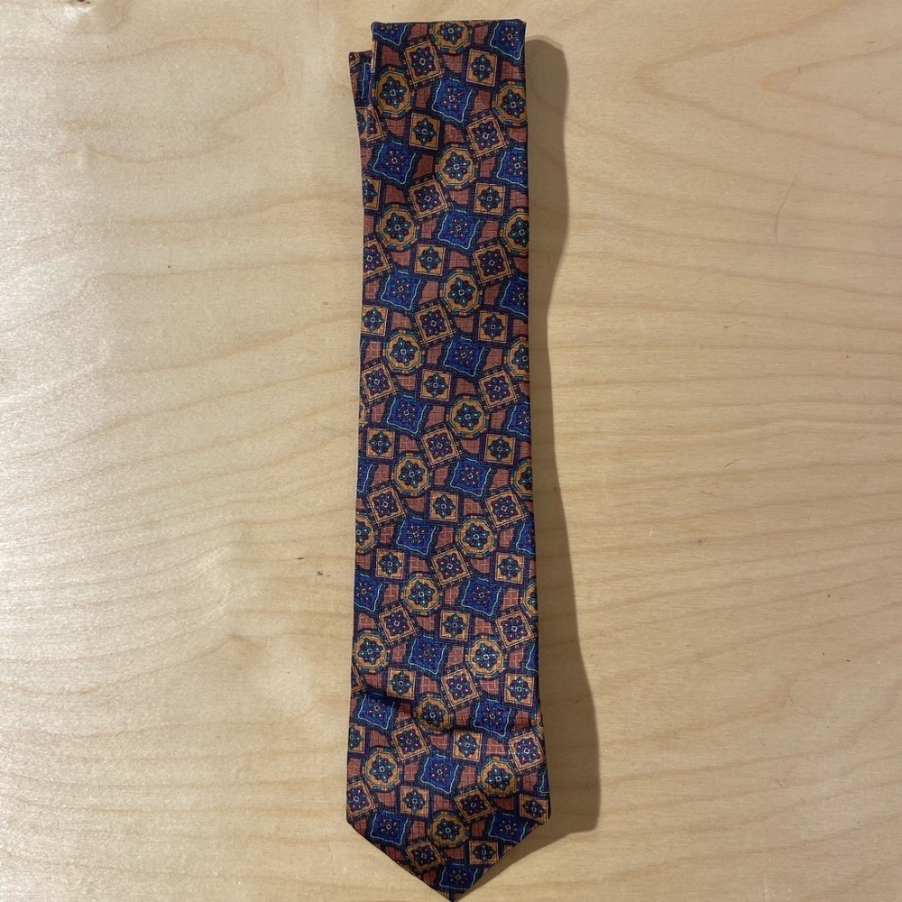JL Robert’s for the Stagg Shop Geometric Patterned Brown and Blue Tie (OM)